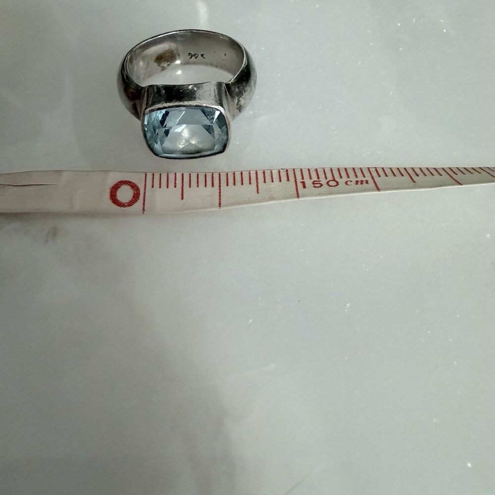 925 Sterling Silver Ice Blue Topaz Statement Ring Size 5 5.5 VTG Chunky Cocktail - Picture 8 of 15